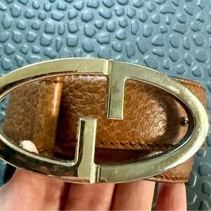 Vintage Gucci Brown Leather Belt with Two Toned Gold Hardware